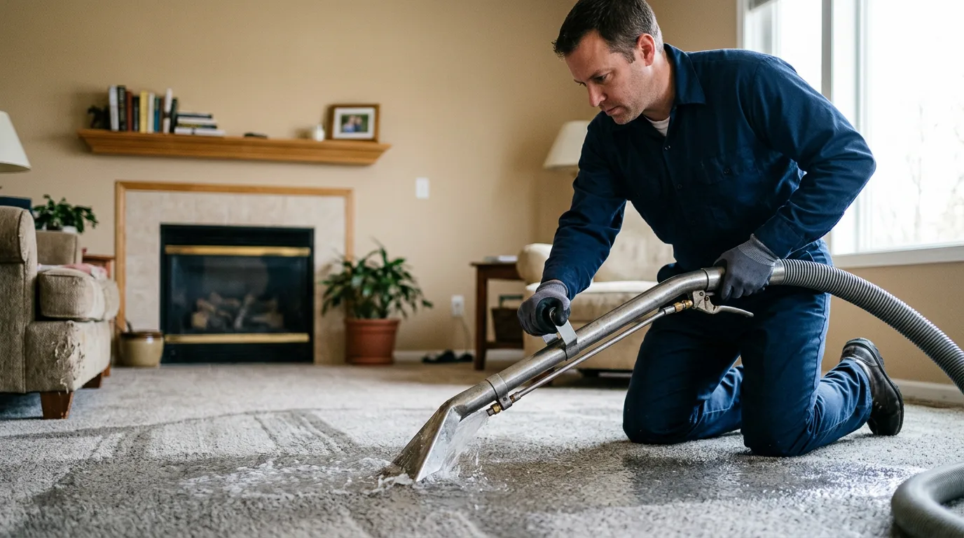 Water damage restoration technician working near Cheshire, OH